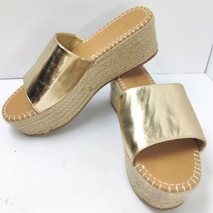 Metallic Gold Espadrille Platform Wedge Slide Sandal Sz 8.5 'Purchase' Bamboo